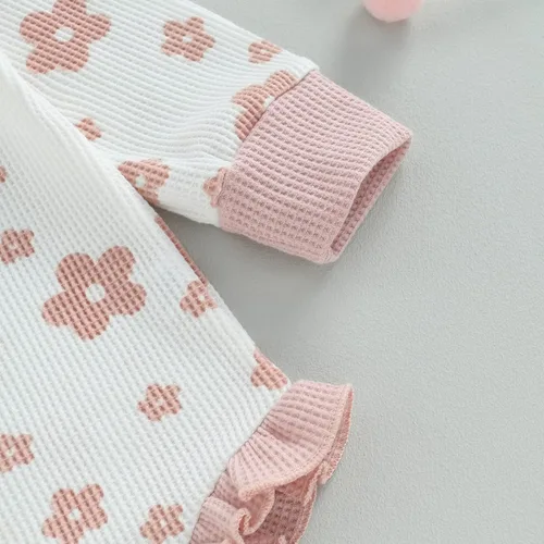 Miniatura 4 de Ropa de bebé recién nacida, sudadera floral de manga larga, mameluco con volantes, diadema de gofre, traje de otoño de una pieza