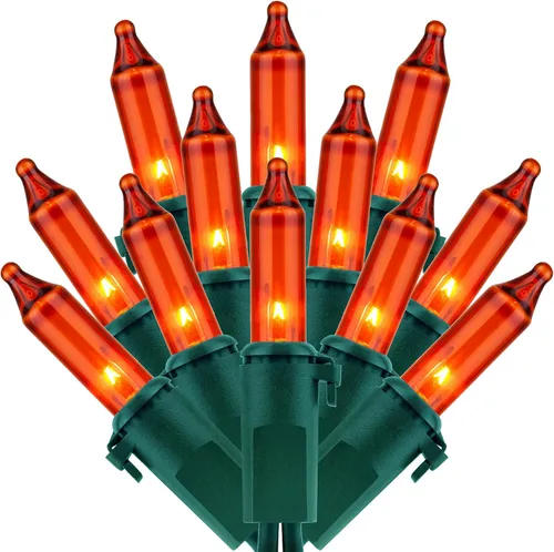 Miniatura 8 de 200 luces de Navidad naranjas, paquete de 2 hebras de 100 luces, 33 pies de cable marrón, luces de cadena de Halloween con certificación UL (naranja)