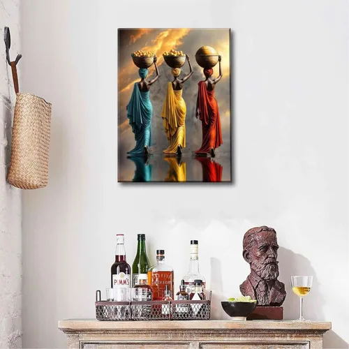 Miniatura 3 de Arte de Lienzo para Pared de Mujer Negra, Pintura de Mujer Afroamericana, Cuadros Decorativos, Pósters Retro Étnicos Rojos Amarillos Azules