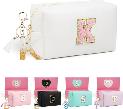 Miniatura 94 de AIBFRID 2 piezas de bolsas de maquillaje iniciales para mujeres, regalos de cumpleaños para niñas de 4 5 6 7 8 9 10 11 12 años, bolsas de cosméticos