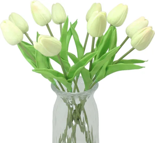 Miniatura 21 de Tulipanes artificiales, 10 cabezas, mini flores artificiales de tacto real, tulipán falso para decoración del hogar, boda, fiesta, ramo de flores