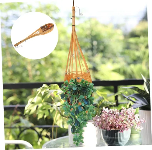 Miniatura 9 de Juego de 3 cestas tejidas colgantes con forma de cono de bambú para almacenamiento de plantas, decoración de jardín