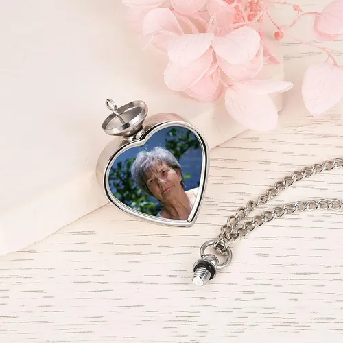Miniatura 16 de Personalized Master Collar personalizado de urna de cremación con foto y texto, collar de urna de corazón para cenizas, joyería de recuerdo