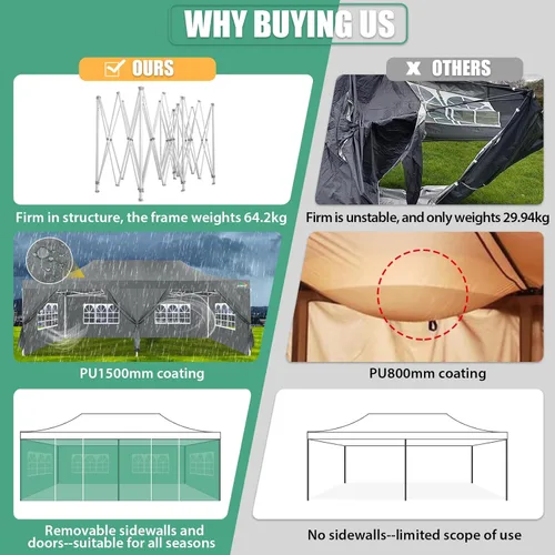 Miniatura 49 de COBIZI Tienda de campaña desplegable de 6.6 x 6.6 pies, toldo resistente, fácil de instalar, impermeable, para exteriores, fiestas, playa, jardín