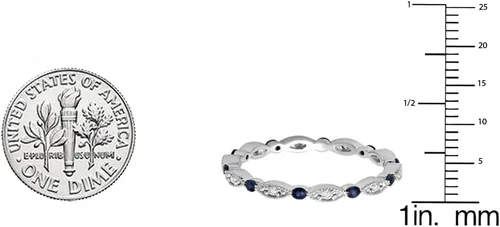 Miniatura 3 de Anillo apilable redondo de oro de 10 quilates con zafiro azul y diamante blanco para mujer
