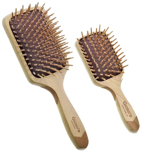 Giorgio Cepillo de cerdas de madera respetuoso con el medio ambiente, cepillo desenredante y cepillo de crecimiento del cabello para cabello grueso