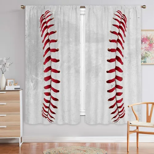 Miniatura 4 de Miyotaa Cortinas deportivas de béisbol para ventana, 2 paneles de 42 pulgadas de ancho x 63 pulgadas de alto, bolsillo para cortinero, adolescentes