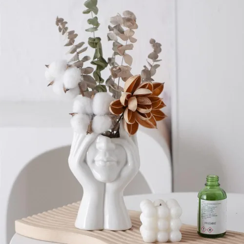 Miniatura 2 de Jarrón de Cara de Cerámica, Jarrones de Flores Blancos para Decoración Forma Femenina Cabeza Jarrón de Medio Cuerpo Boho Único Decorativo
