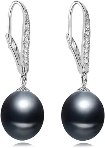 Aretes colgantes de plata de ley 925 de 8 a 0.354in, color negro, blanco, gris, perla cultivada en agua dulce, joyería para mujeres y niñas