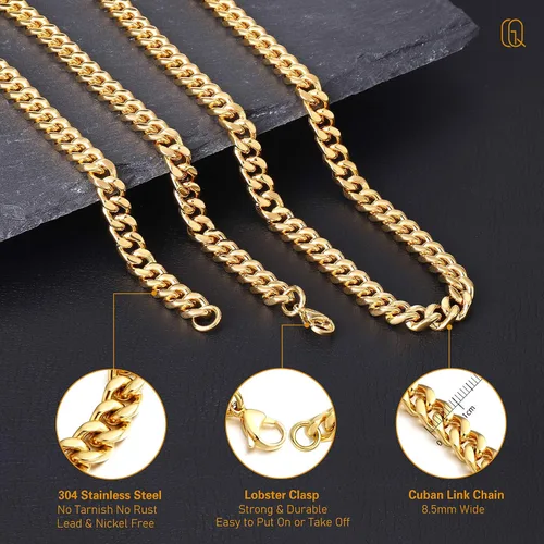 Miniatura 4 de QGoliver Cadena de eslabones cubanos para hombre, cadena de eslabones de Miami, collares de acero inoxidable, joyería de hip hop para hombres