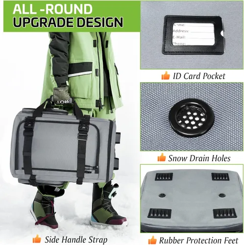 Miniatura 5 de Mochila para botas de esquí de 60 L, bolsa impermeable 900D para botas de snowboard, bolsa combinada de esquís y snowboard, bolsa de viaje