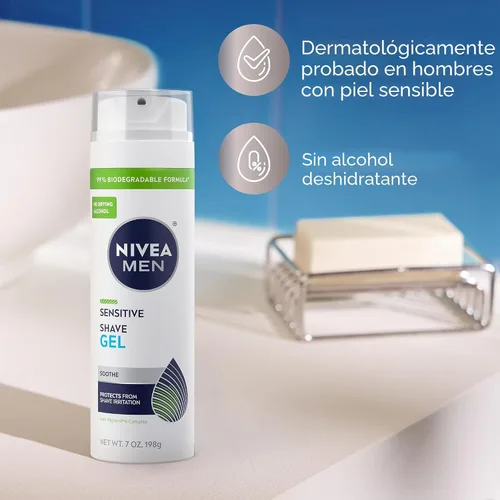 Miniatura 7 de NIVEA MEN Gel de afeitado sensible con vitamina E, extractos calmantes de manzanilla y hamamelis, paquete de 3 latas de 7 onzas