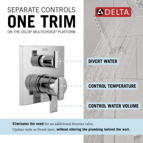 Miniatura 2 de Delta Faucet T27867-SS Ara Angular Modern Monitor 17 Series válvula de control con desviador integrado con 3 modos Cromo