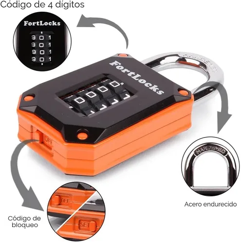 Miniatura 3 de FortLocks - Candado de casillero de gimnasio de 4 dígitos, resistente, de acero inoxidable endurecido, resistente a la intemperie y para exteriores