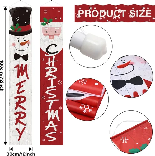 Miniatura 2 de Tatuo Cartel de Navidad para puerta, decoración de Navidad, Papá Noel, muñeco de nieve, porche, pancartas colgantes de Navidad para el hogar