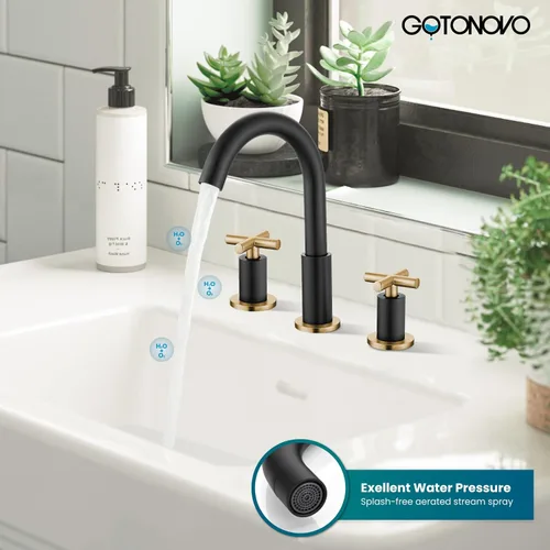 Miniatura 4 de gotonovo Grifo de baño de 3 agujeros de 8 pulgadas, grifo de tocador para fregadero de baño, 2 manijas cruzadas, lavabo de montaje en cubierta