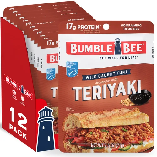Miniatura 42 de Bumble Bee - Atún sazonado con hierbas y especias mediterráneas, sobre de 71 g - Listo para comer - Paquete de atún capturado de forma salvaje - 14