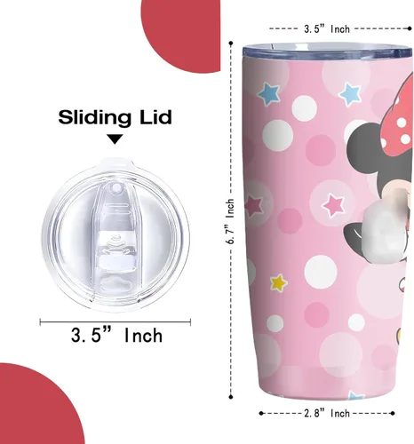 Miniatura 2 de Vaso de 20 oz de acero inoxidable rosa con pajita y tapa, a prueba de fugas, taza de café para viajes, para uso en casa y al aire libre, tazas Ratón