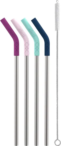 Ello Impact - Paquete de 4 pajitas de metal reutilizables con puntas de silicona hechas de acero inoxidable, aptas para lavavajillas, sin BPA, con