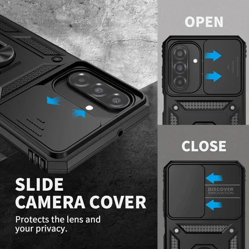 Miniatura 4 de Funda para Galaxy A26 con cubierta para lente de cámara, protector de pantalla HD, protección contra caídas de grado militar, soporte de anillo