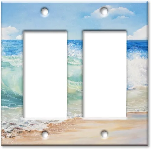Miniatura 13 de Art Plates - Placa de interruptor de palanca doble - Placa decorativa de pared de metal con interruptor de luz de 2 cuadrillas - Pintura de playa