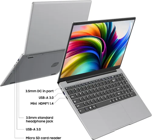 Miniatura 5 de AE86 Celeron N4000 - Portátil de 15,6 pulgadas, 8 GB de RAM y 256 GB SSD, pantalla Full HD 1080P, WiFi de doble banda, mini HDMI, cuaderno plateado