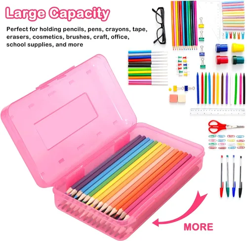 Miniatura 3 de Caja de lápices de plástico de colores, estuche de lápices de gran capacidad, cajas de lápices para niños y adultos, caja de almacenamiento de Rosa