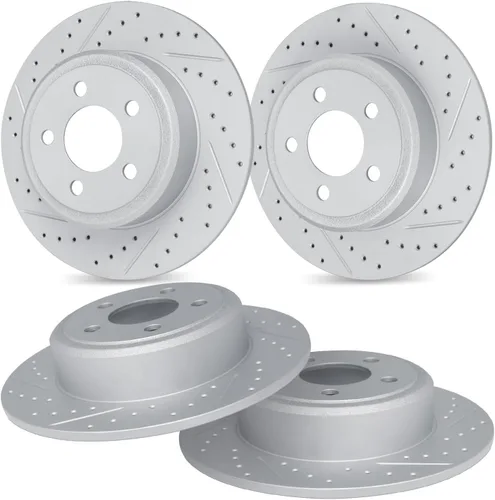 R1 Concepts Kit de rotor de freno trasero delantero | Rotores de freno | Disco de freno | Perforado y ranurado | Compatible con Lexus RX350, RX350L,