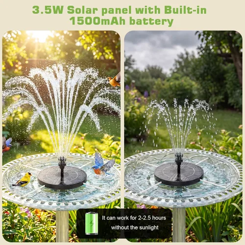Miniatura 2 de AISITIN Bomba de fuente solar de 3.5 W con batería integrada de 1500 mAh, fuente de baño para pájaros con 6 boquillas, bomba de agua flotante solar