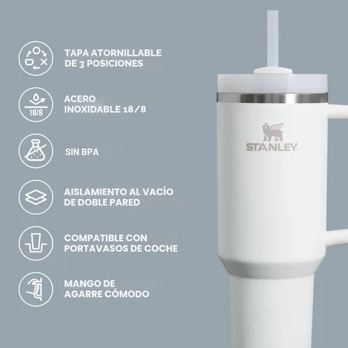 Miniatura 3 de STANLEY Quencher H2.0 FlowState - Vaso térmico de acero inoxidable con aislamiento al vacío, vaso con tapa y pajita para agua, té o café helado