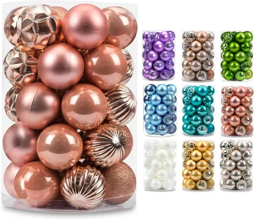 Miniatura 111 de AMS Esferas de Navidad de 2.36 pulgadas/60mm, 34 unidades, adornos grandes, decoraciones para fiestas, inastillables, colgantes festivos para Negro