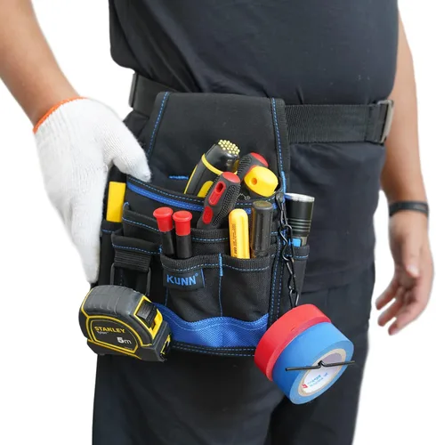 Miniatura 6 de KUNN Cinturón de herramientas para electricistas - Resistente y pequeño cinturón de herramientas básico para mantenimiento con bolsillos y clip