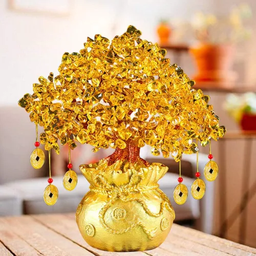 Miniatura 2 de Wakauto Árbol de dinero de cristal, citrino Feng Shui, árbol bonsái, suerte, fortuna, riqueza, monedas, árboles artificiales, figura de decoración