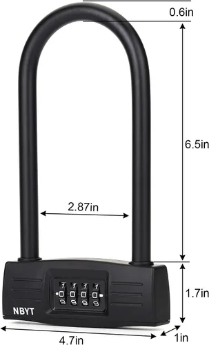Miniatura 3 de Cerradura de bicicleta U – Cerradura de combinación resistente para rueda de motocicleta, puerta de oficina, valla y puerta – Cerradura en U