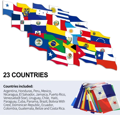 Miniatura 2 de Anley Banderas de cadena de 23 países de América Latina – Surtido de banderas latinas para patrimonio del mes hispano, eventos internacionales
