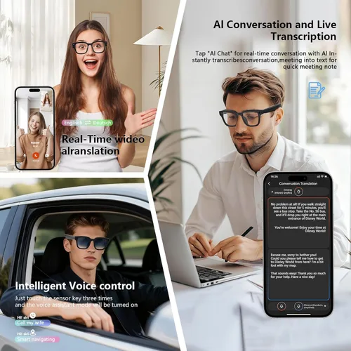 Miniatura 5 de Lentes inteligentes AI con GPT de chat, gafas de cámara de 8 MP con cámara y audio, gafas de traducción AI con 164 idiomas, Bluetooth con asistente