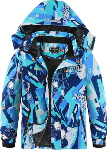 Chaquetas de esquí para niños, impermeable, abrigo de invierno con forro polar, resistente al viento, chaqueta de snowboard con capucha desmontable