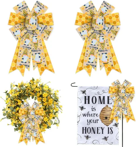Miniatura 5 de Estivaux Lazos grandes de abejorro para corona, lazos de corona de abeja amarillos, lazos de arpillera amarillos, lazos de búfalo blanco y negro