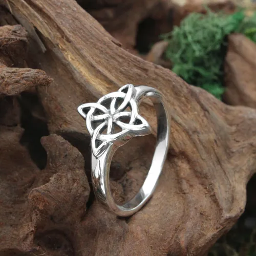Miniatura 4 de Anillo de plata esterlina con nudo de brujas Wiccan cuaternario celta (tallas 4-15)