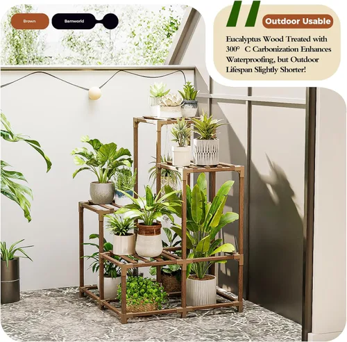 Miniatura 3 de Bamworld Soporte para plantas para interiores y exteriores, estante de esquina para plantas, soporte para 4 macetas, soporte para flores, estante