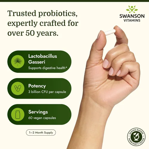 Miniatura 3 de Swanson Lactobacillus Gasseri 3 millones de UFC, 60 cápsulas Drcaps vegetarianas.