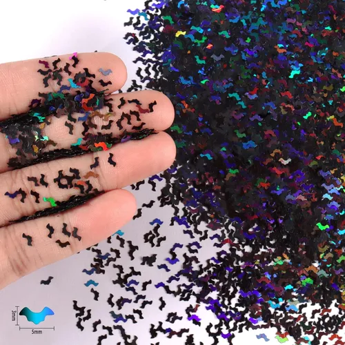 Miniatura 2 de Renfio 1.75 onzas, 1.76 oz, holográfico, confeti, murciélagos, forma de murciélagos, lentejuelas brillantes, resina brillante, lentejuelas gruesas