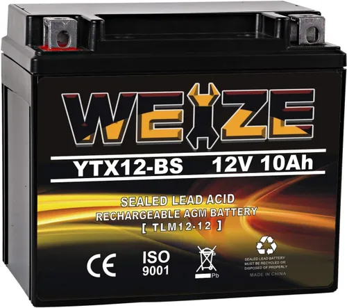 Weize YTX12-BS - Batería de motocicleta de alto rendimiento, sin mantenimiento, sellada YTX12 BS AGM, baterías recargables ATV compatibles con Honda