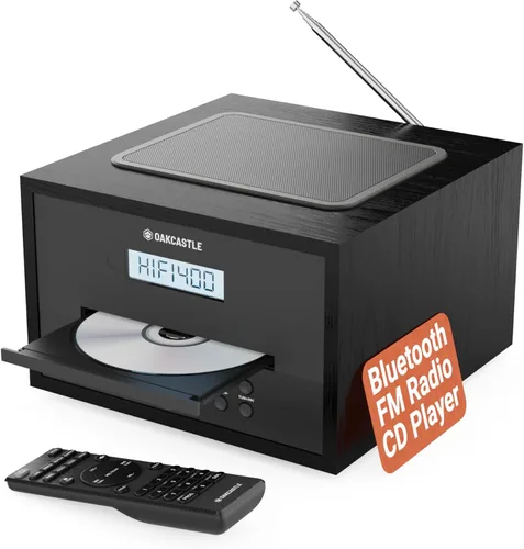 Sistema de estéreo para el hogar con reproductor de CD, Bluetooth y radio | Radio FM de 40W, construcción en madera maciza, 30 preajustes y alarma |
