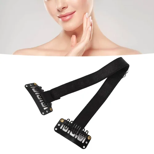 Miniatura 2 de 4 bandas de estiramiento facial con clips, banda facial instantánea elástica ajustable, correa de elevación invisible para estiramiento facial, Negro