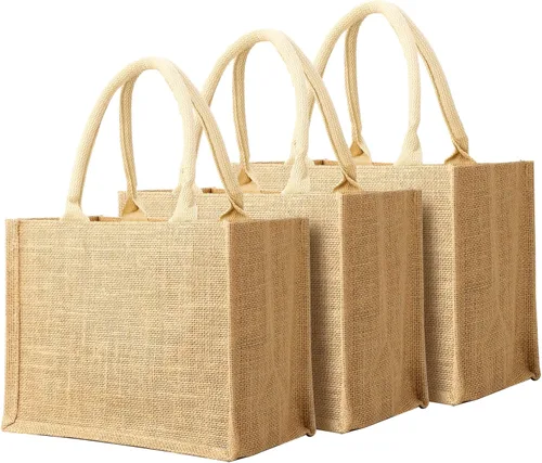Miniatura 10 de Segarty Bolsa de arpillera, paquete de 6 bolsas grandes reutilizables de lona de yute con asas, bolsas de mano en blanco a granel para damas