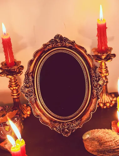 Espejo rascador negro – Herramientas de brujería Kit de altar suministros para adivinación – Decorativo ovalado dorado oscuro antiguo 8.3 pulgadas
