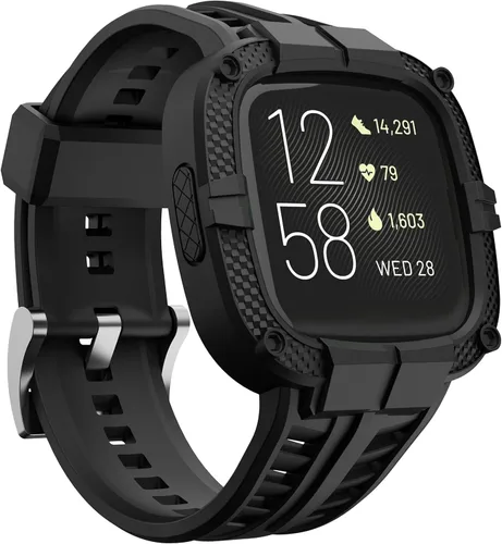 Miniatura 8 de Compatible con Fitbit Versa 2 bandas con funda, correa protectora para hombres, correa deportiva resistente para reloj inteligente, verde militar