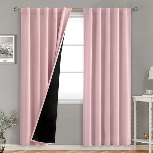 Miniatura 60 de BGment Cortinas 100% opacas beige de 63 pulgadas de largo con forro aislante térmico, bolsillo para varilla y lengüeta trasera de doble capa