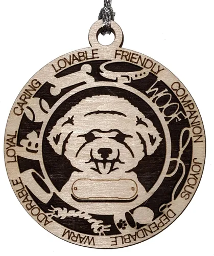 Miniatura 74 de Adorno de Navidad personalizado de madera para perro de 3 pulgadas, nombre y texto personalizables, hecho a mano en Estados Unidos, diseño de corte